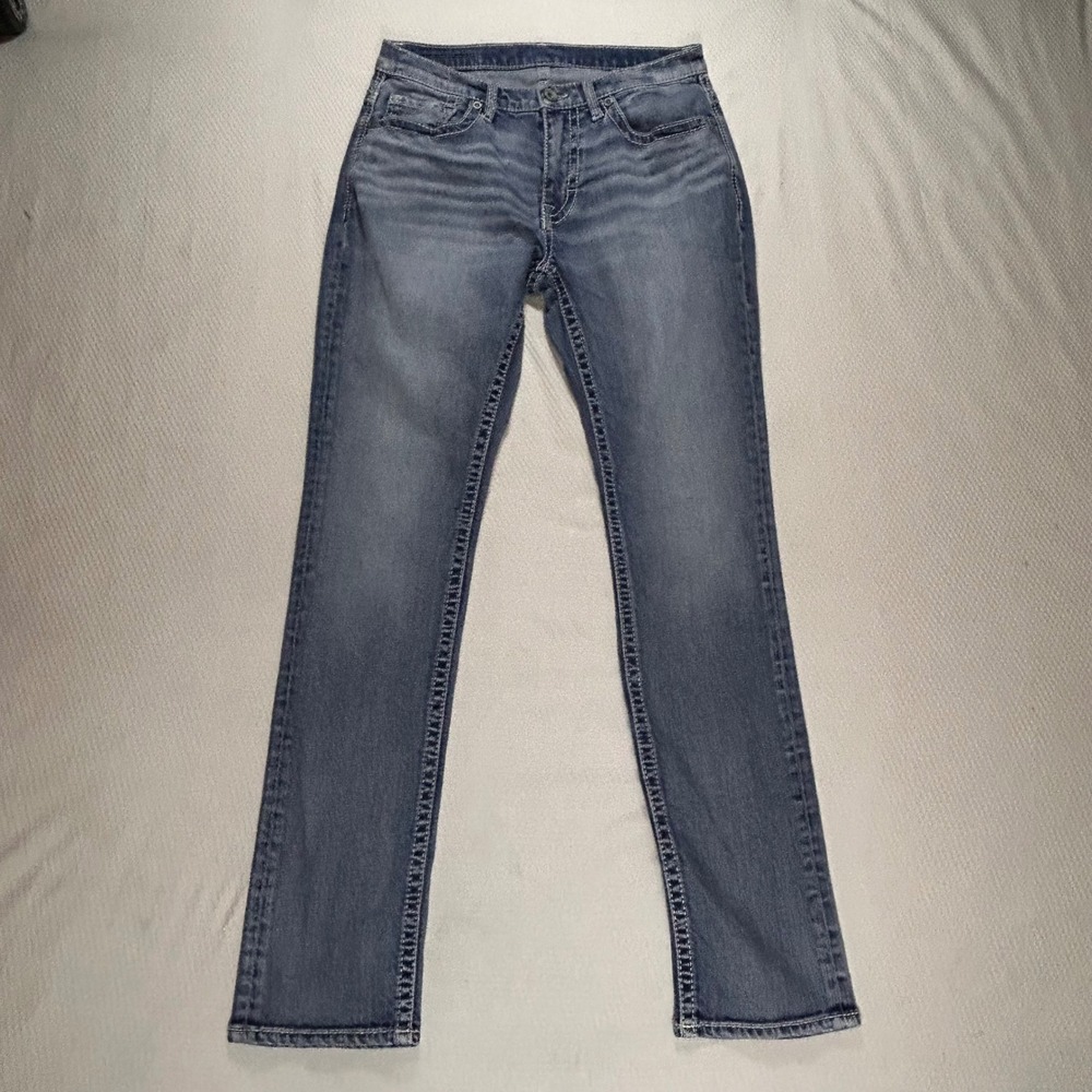 BKE Mens Straight Leg Medium Wash Denim Jeans Blue Contrast Stitch 32x32 No Tags - Picture 2 of 8